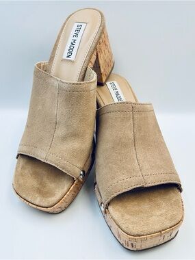 Steve Madden Celiah Tan Suede Leather Open Toe Sandal Platform Studs Womens 8M